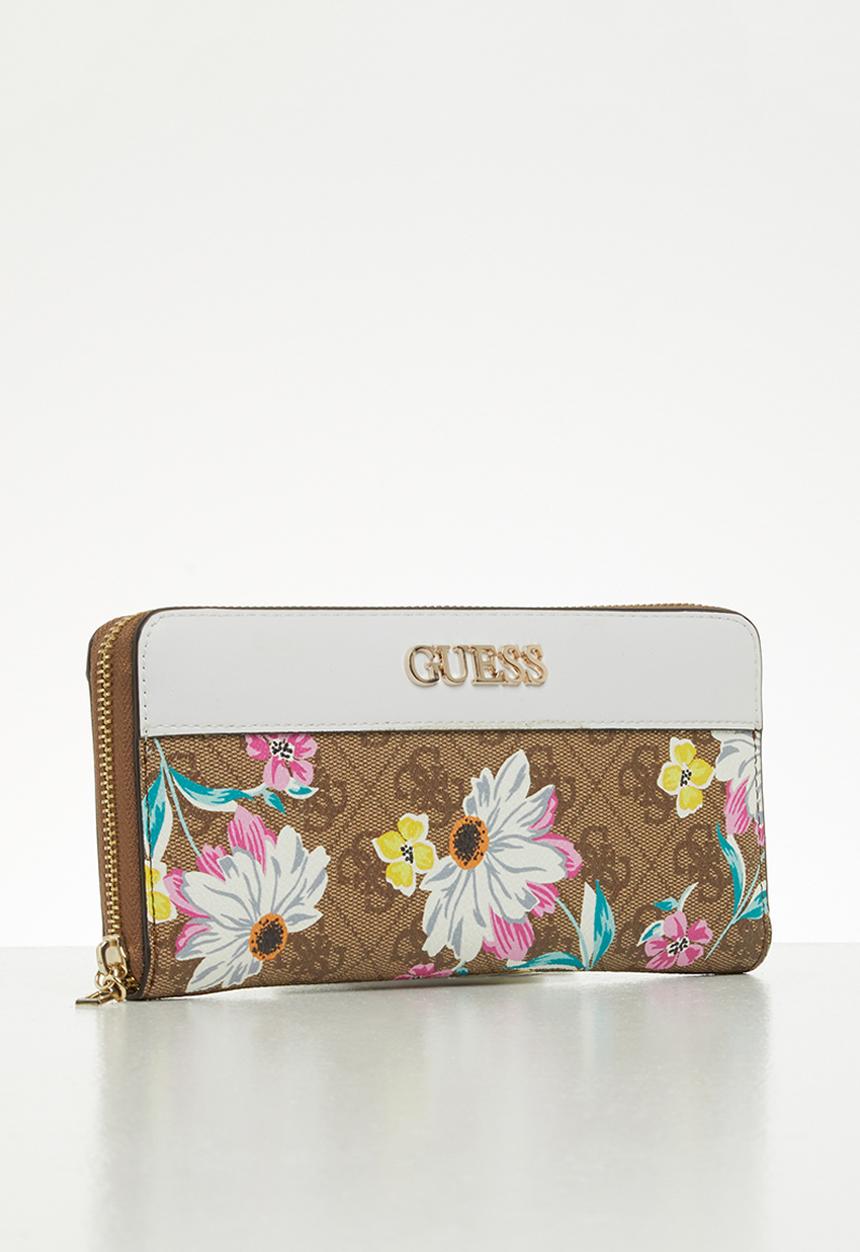 GUESS - Sosie slg large zip around - white & brown 