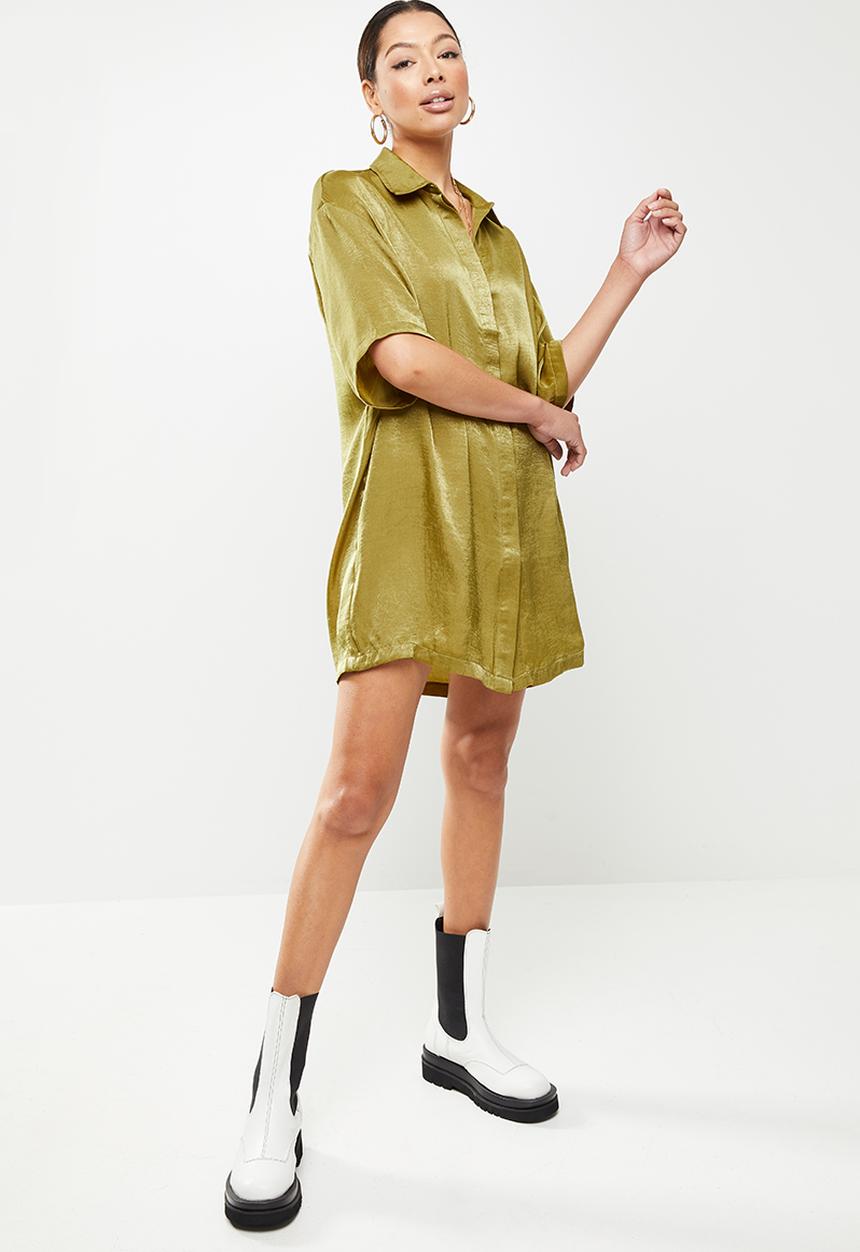Missguided - Concealed placket oversized shirt dress - khaki
