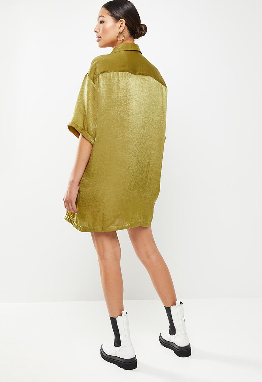 Missguided - Concealed placket oversized shirt dress - khaki