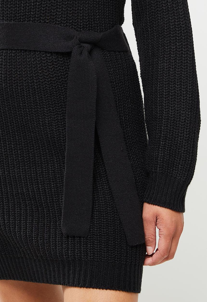 Missguided - Roll neck basic dress with belt - black