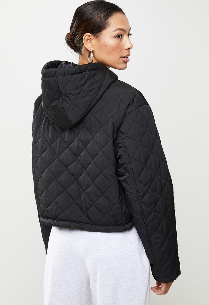 Missguided - Hooded cropped quilted jacket - black