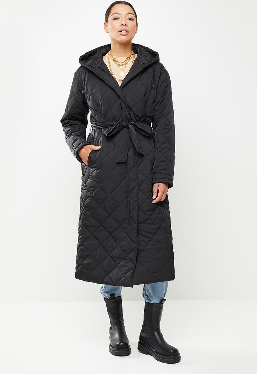 Missguided - Hooded diamond quilted coat - black