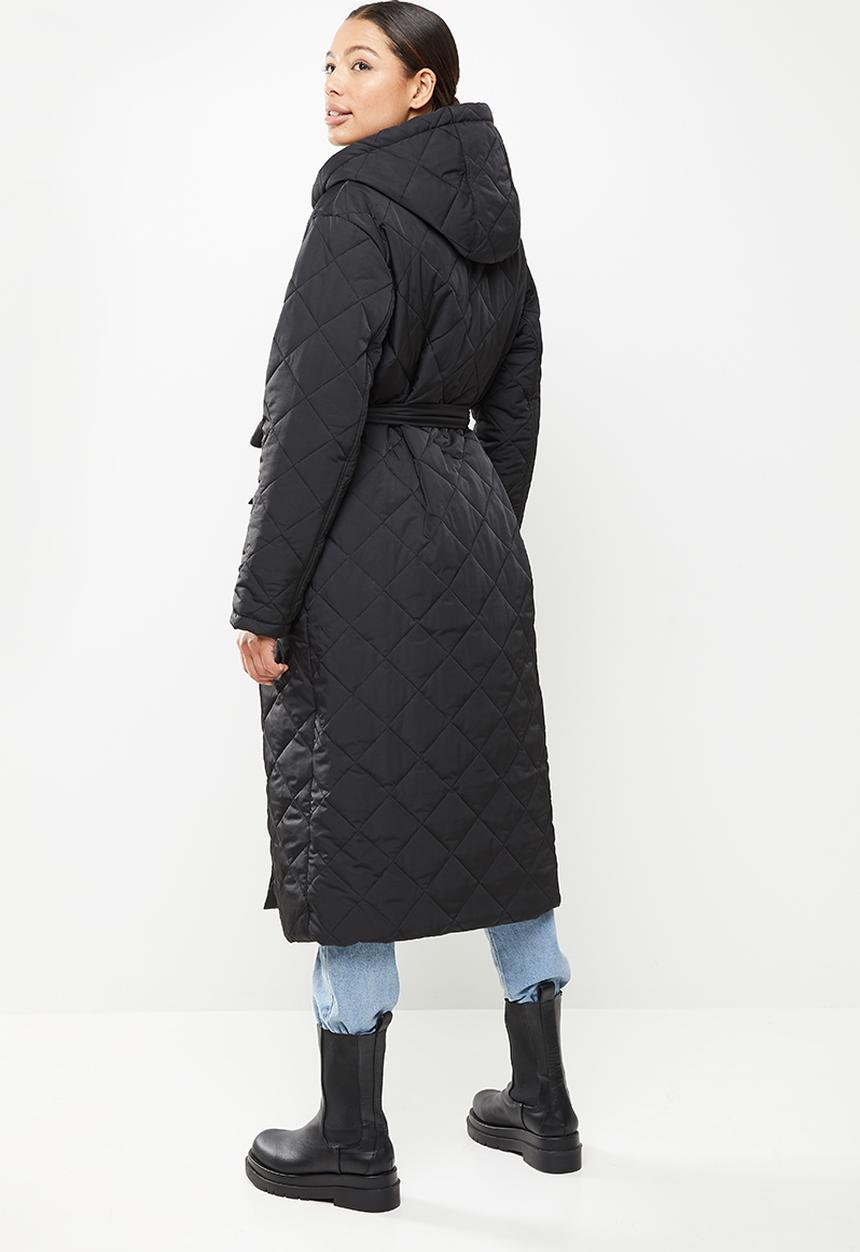 Missguided - Hooded diamond quilted coat - black