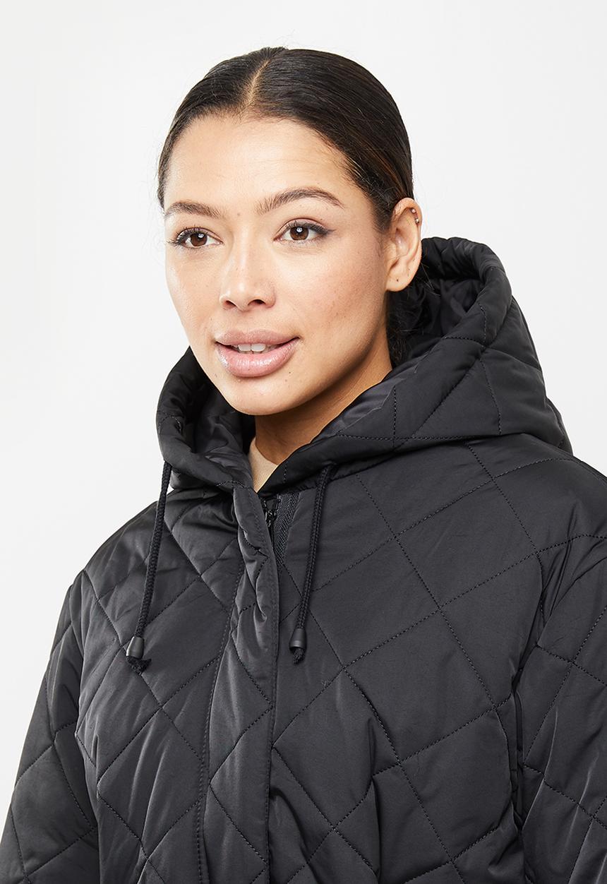 Missguided - Hooded diamond quilted coat - black