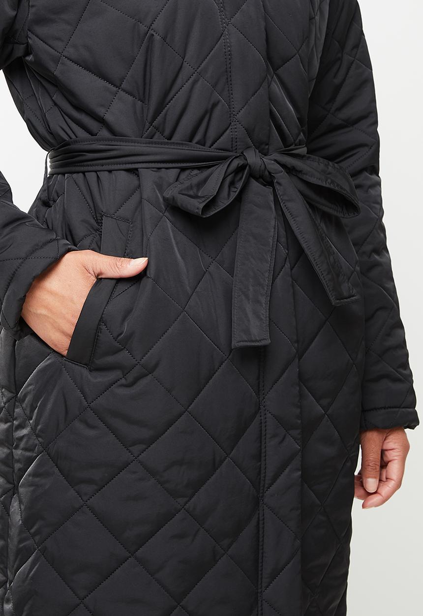 Missguided - Hooded diamond quilted coat - black