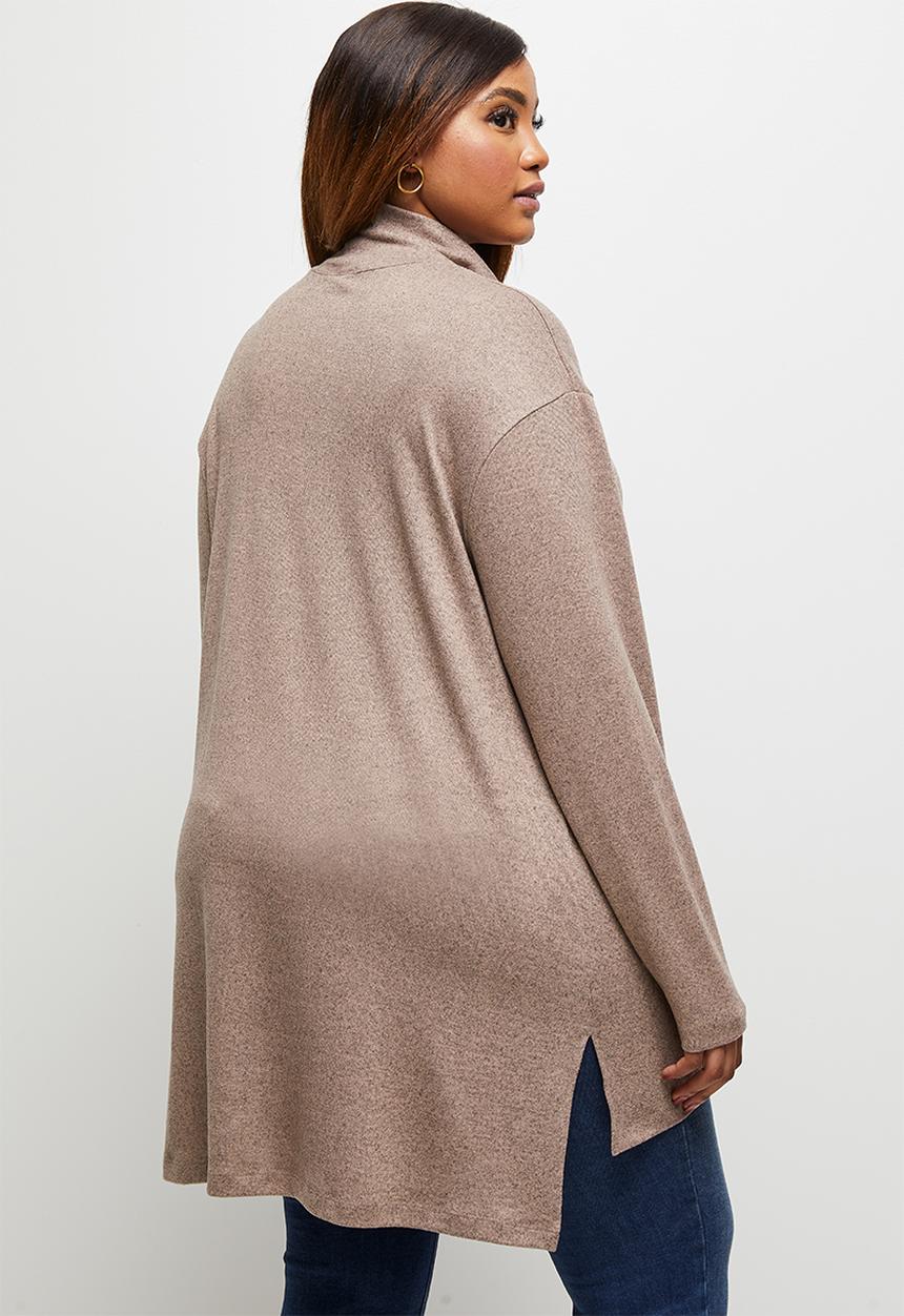 edit Plus - Ll drop shoulder roll neck tee - taupe melange
