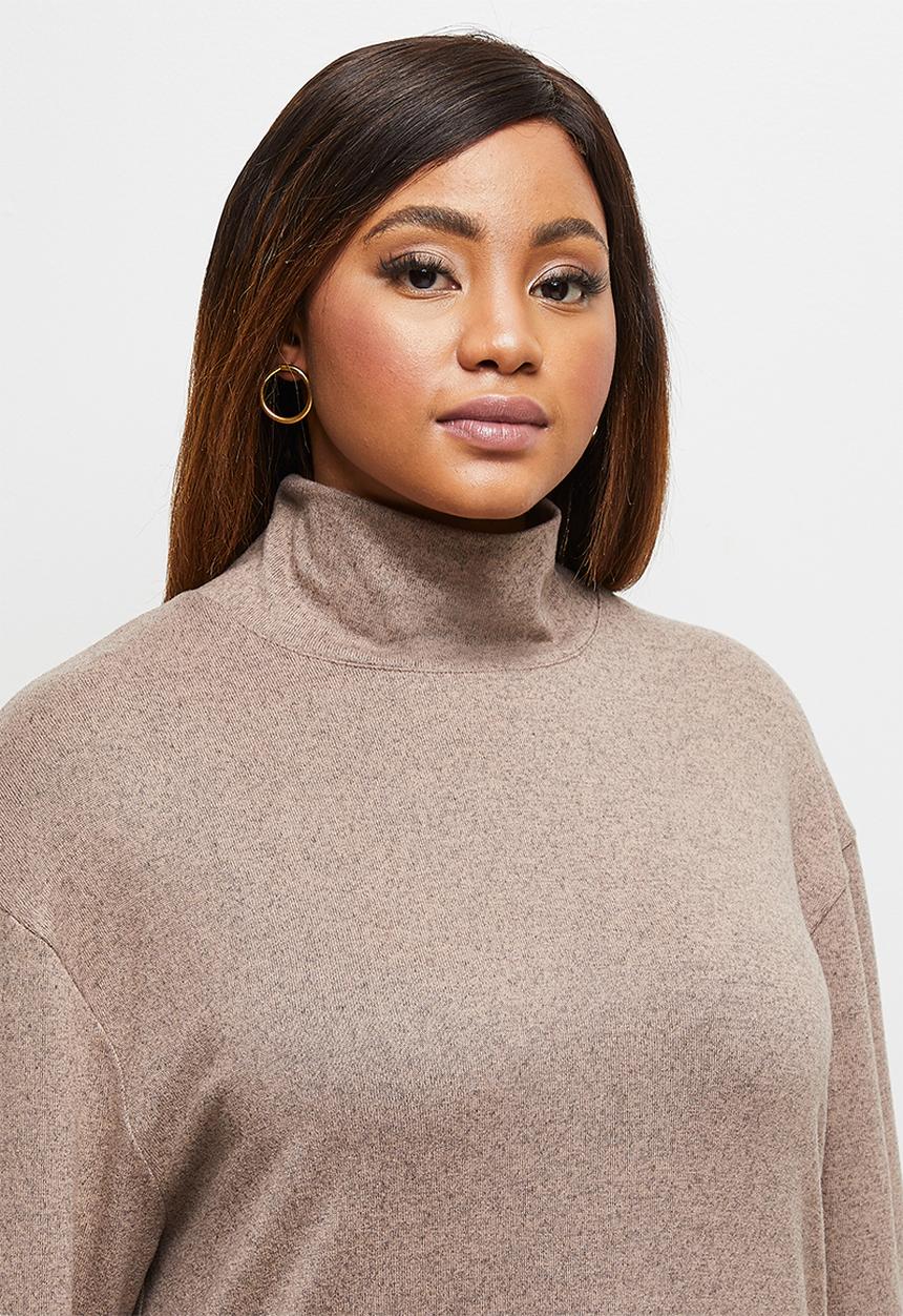 edit Plus - Ll drop shoulder roll neck tee - taupe melange