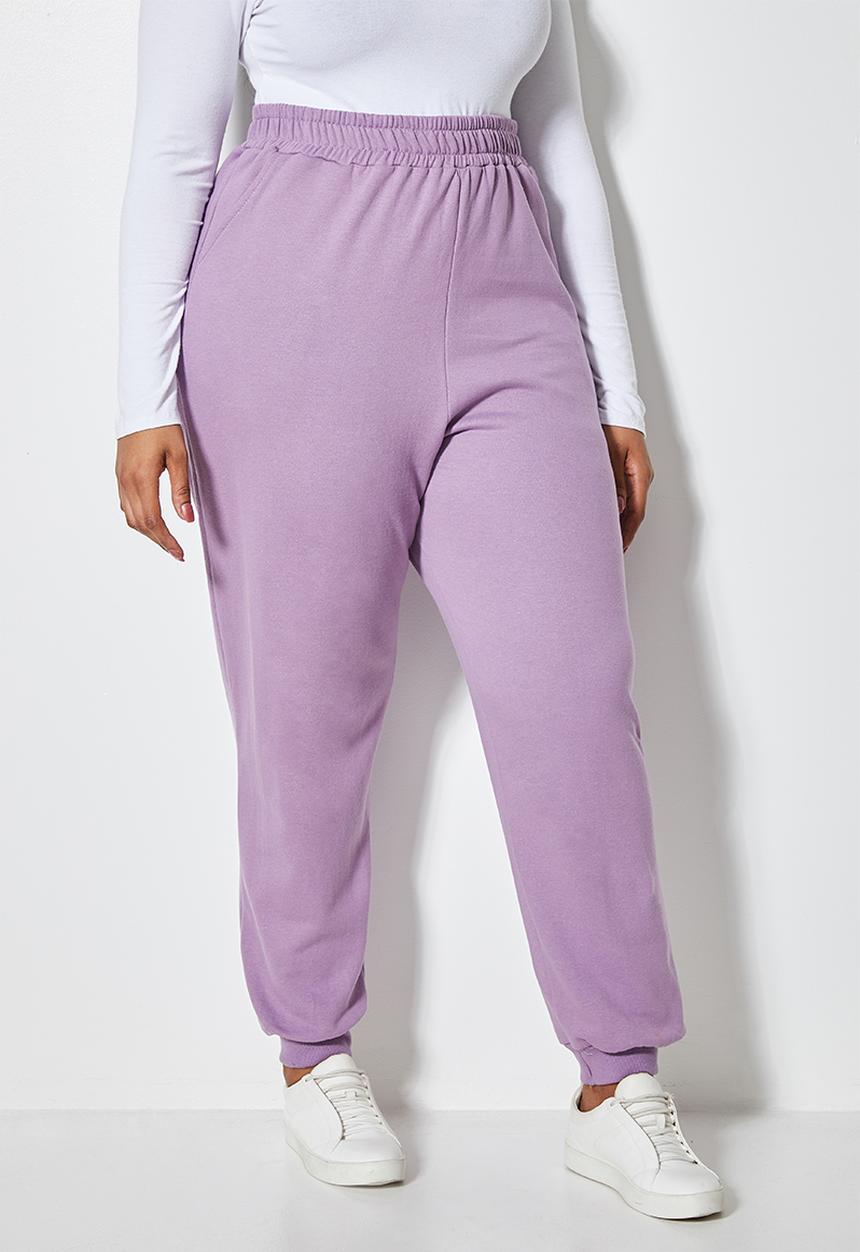 Superbalist - Rib cuffed track pants - mauve