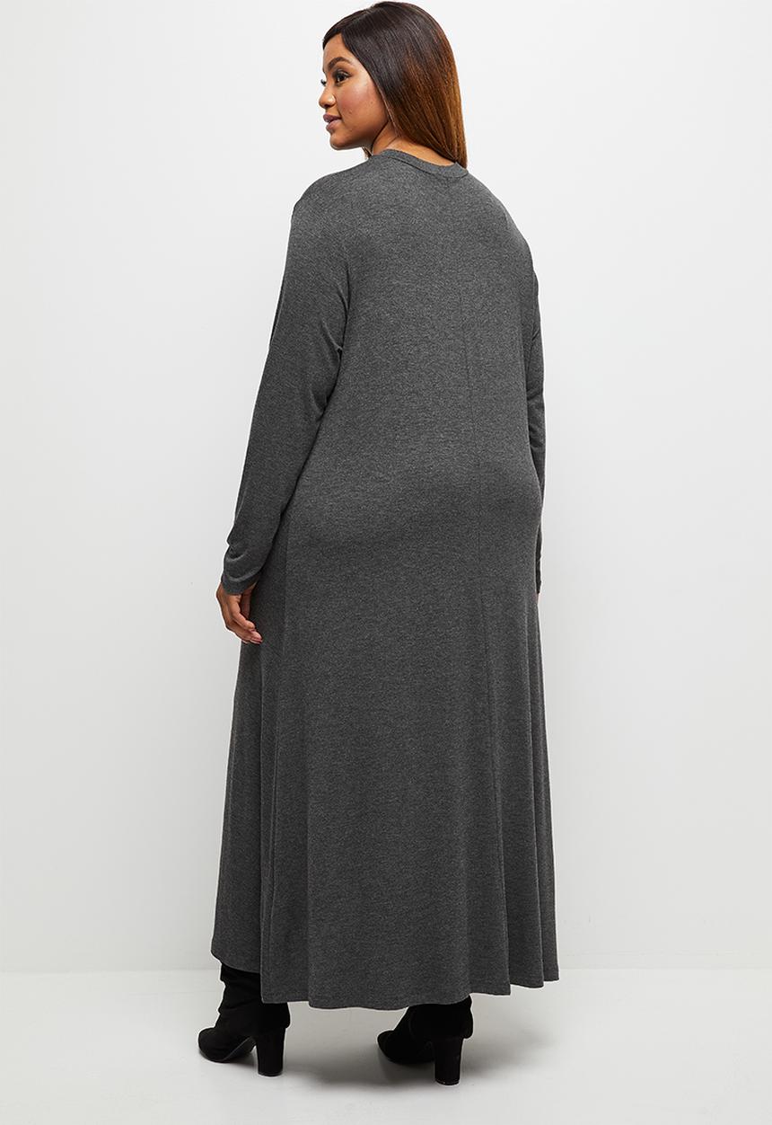 edit Plus - Long sleeve funnel neck trapeze dress - charcoal melange