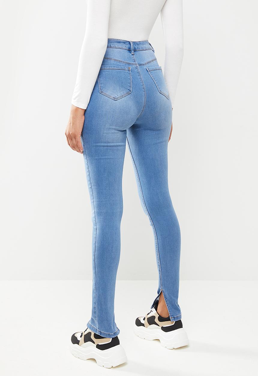 Missguided - Vice split hem detail super jeans - blue