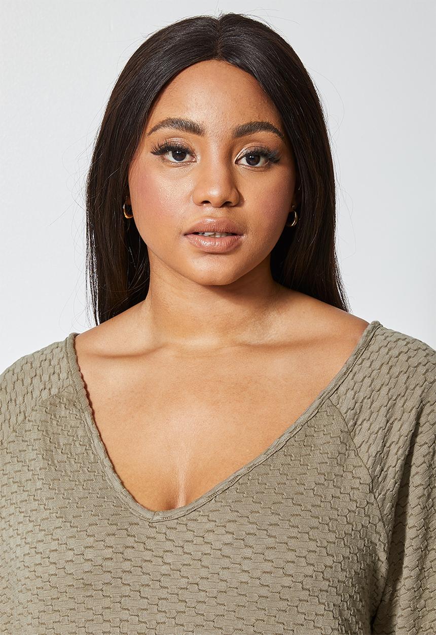 Superbalist - Ll textured v-neck top - mocha