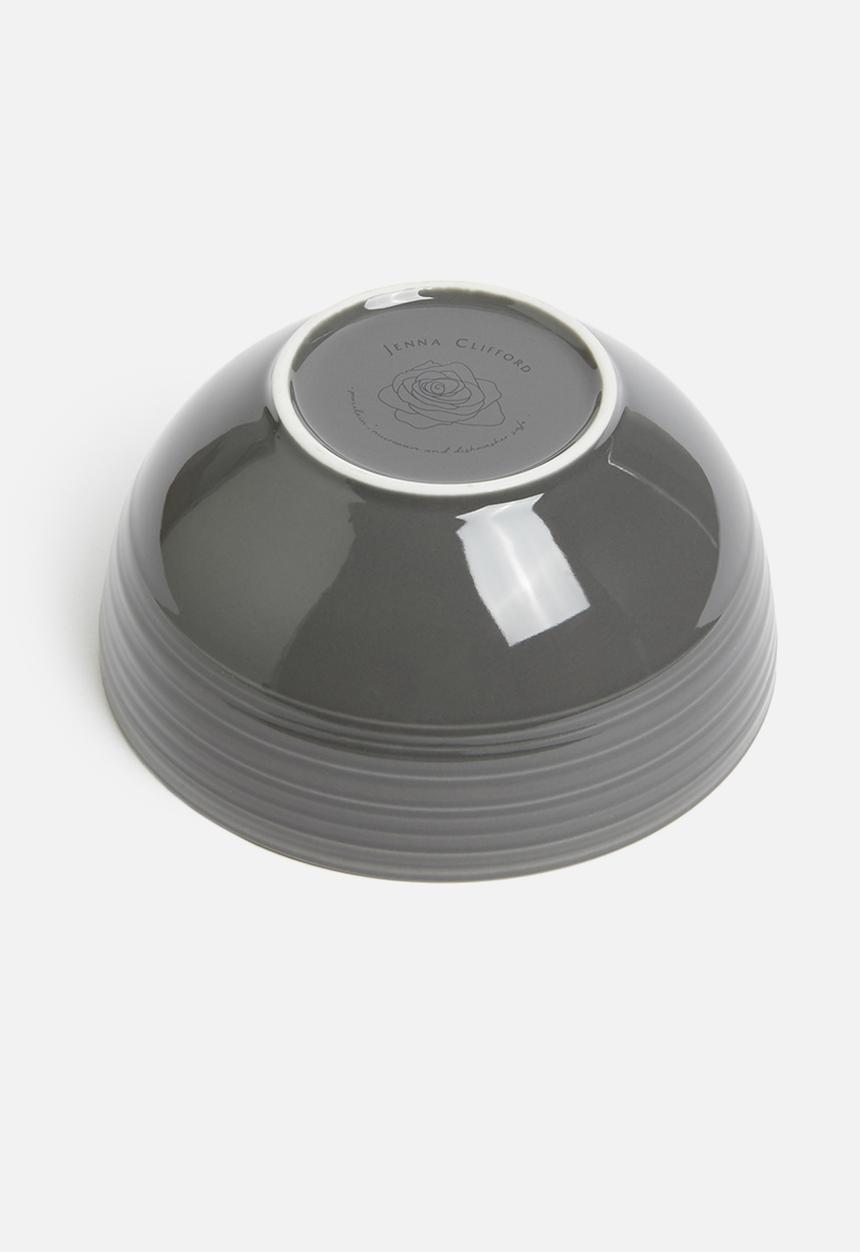 Jenna Clifford - Embossed lines  dinner set- 16 pc dark grey