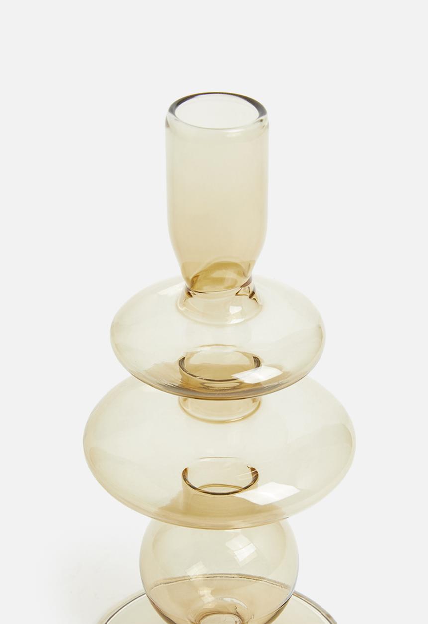 Present Time - Rings glass candle holder medium - sand brown