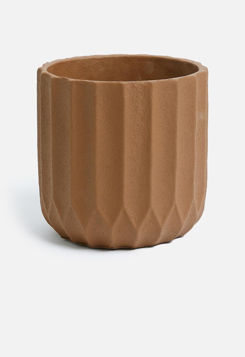 Present Time - Stripes pot plant - clay brown cement