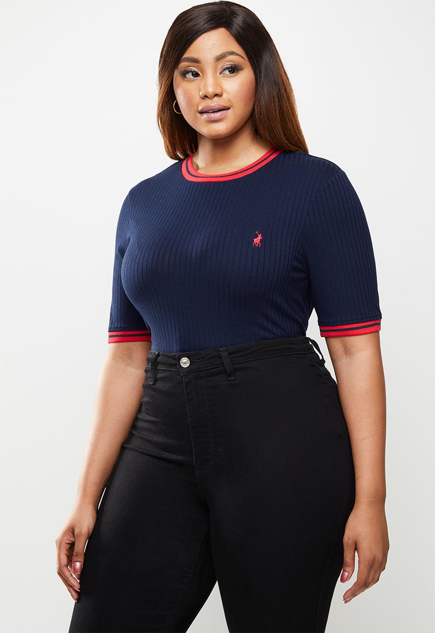 POLO - Plus taylor mid sleeve rib detail T-shirt - navy