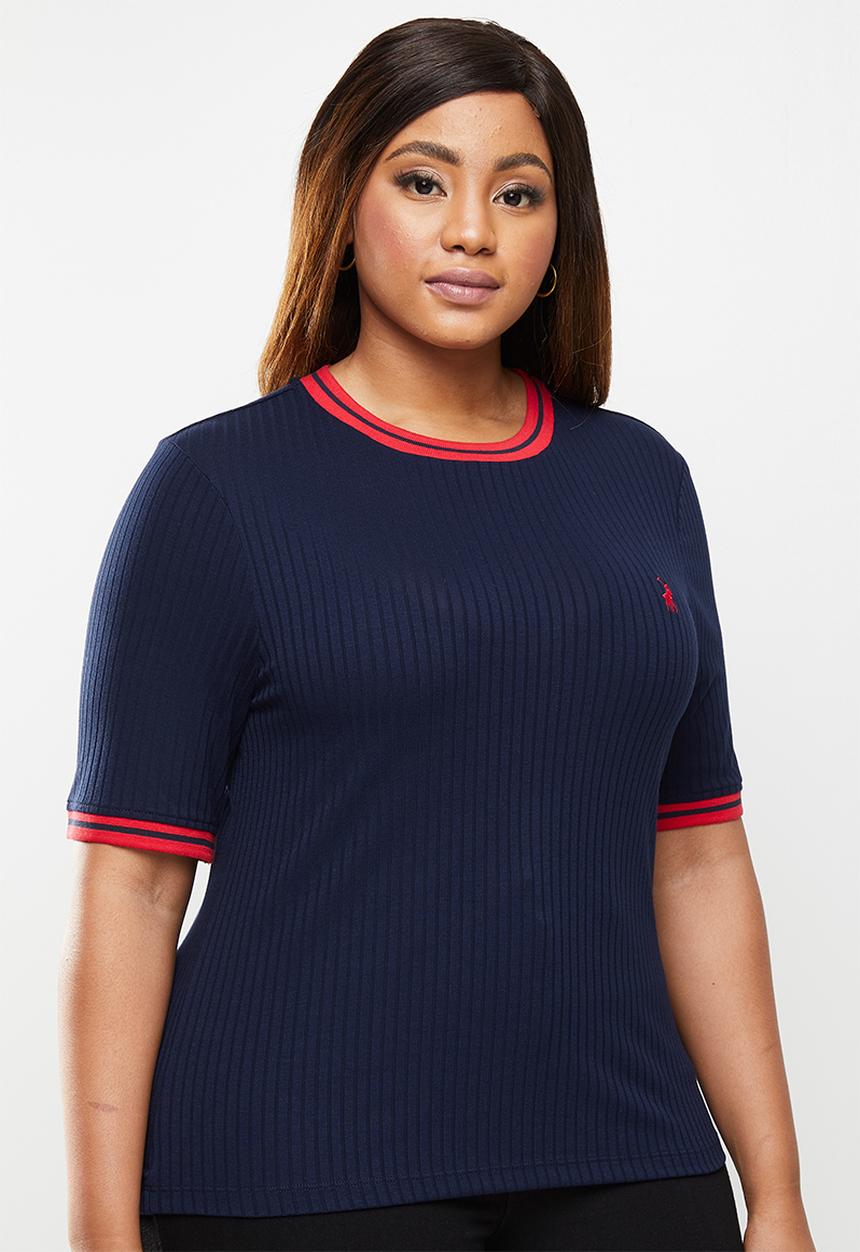 POLO - Plus taylor mid sleeve rib detail T-shirt - navy