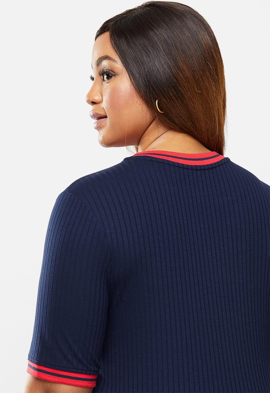 POLO - Plus taylor mid sleeve rib detail T-shirt - navy