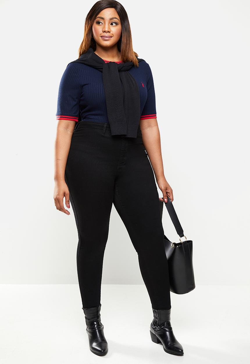 POLO - Plus taylor mid sleeve rib detail T-shirt - navy