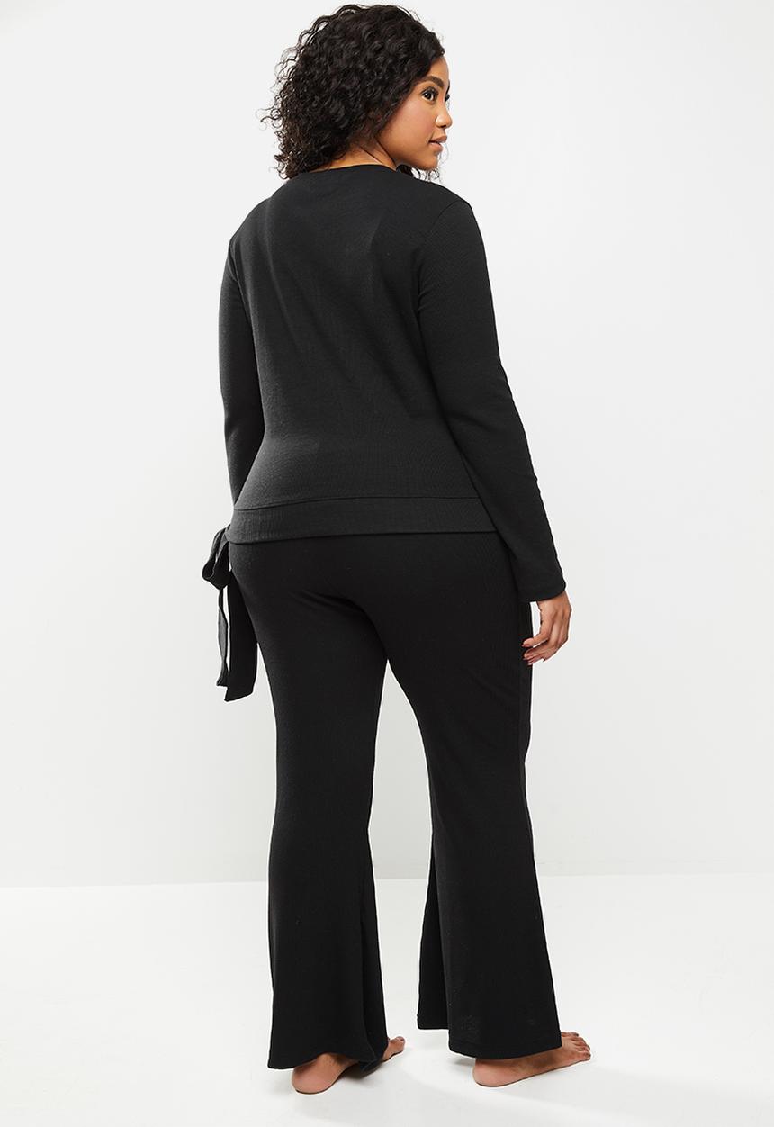 Missguided - Plus size side tie flared leg lounge set - black