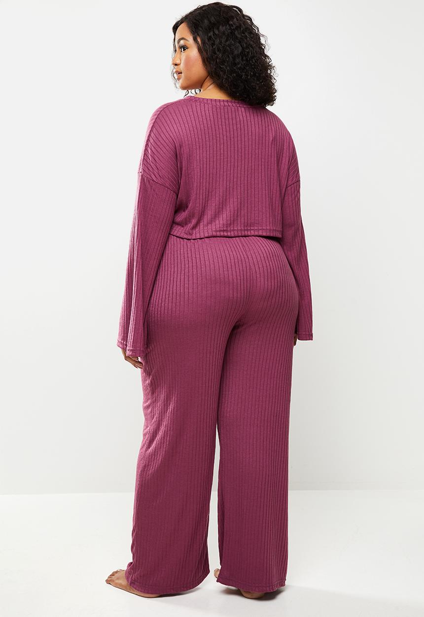 Missguided - Plus size ribbed wide leg lounge set - purple
