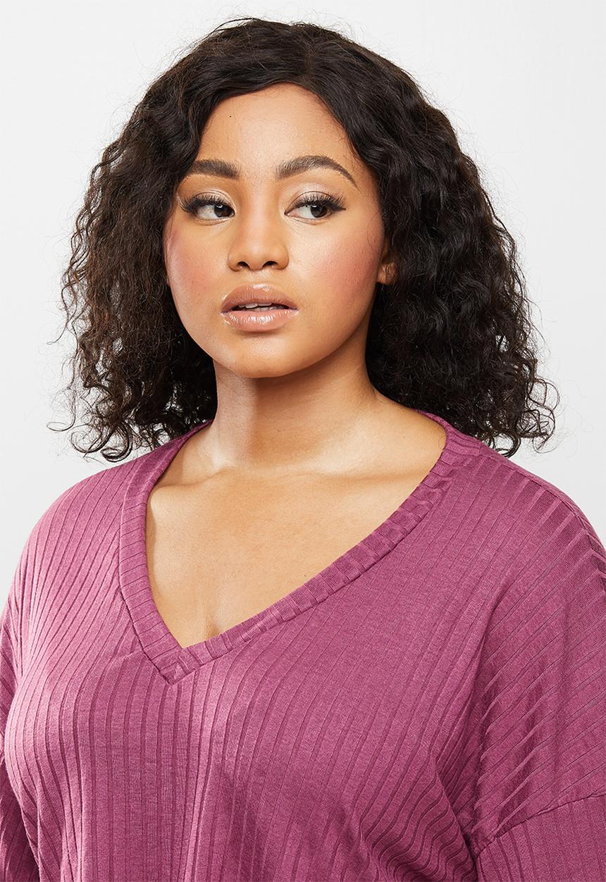 Missguided - Plus size ribbed wide leg lounge set - purple