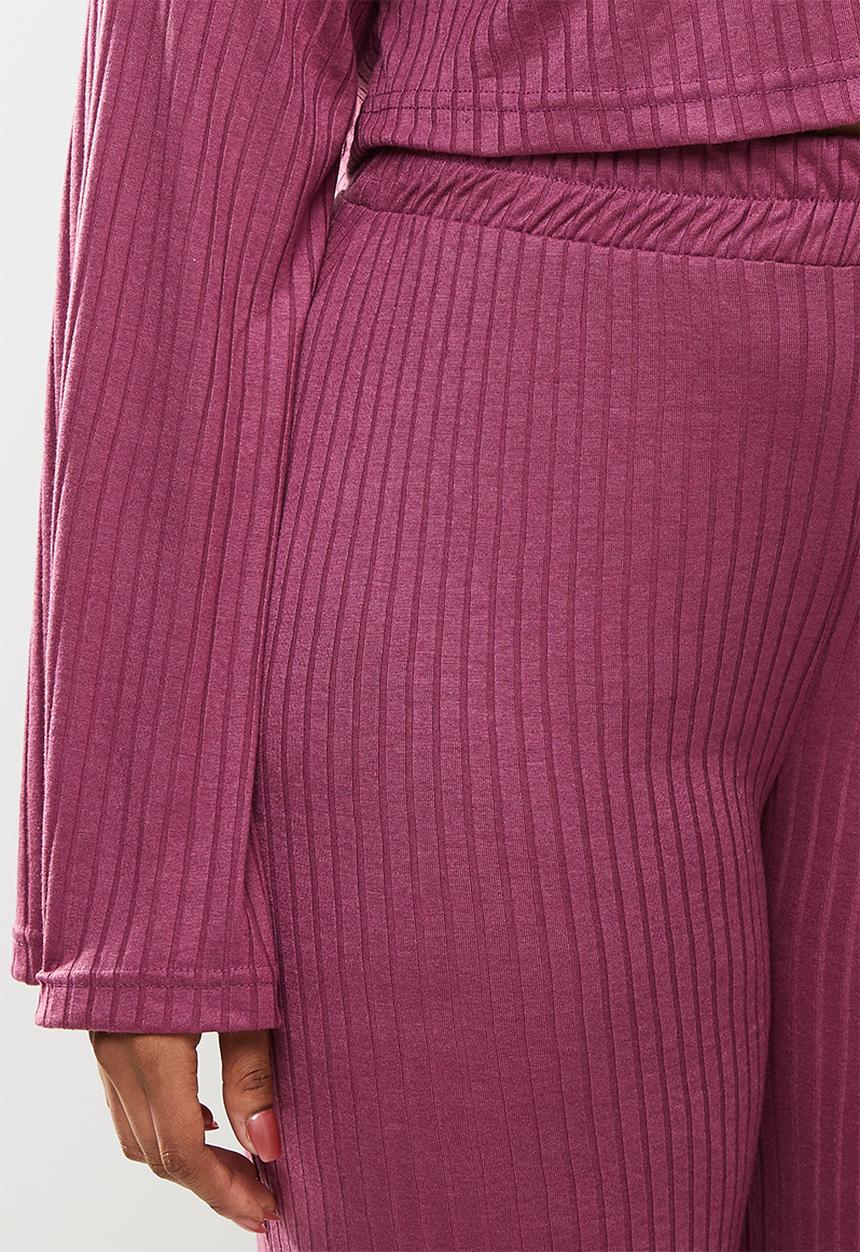 Missguided - Plus size ribbed wide leg lounge set - purple