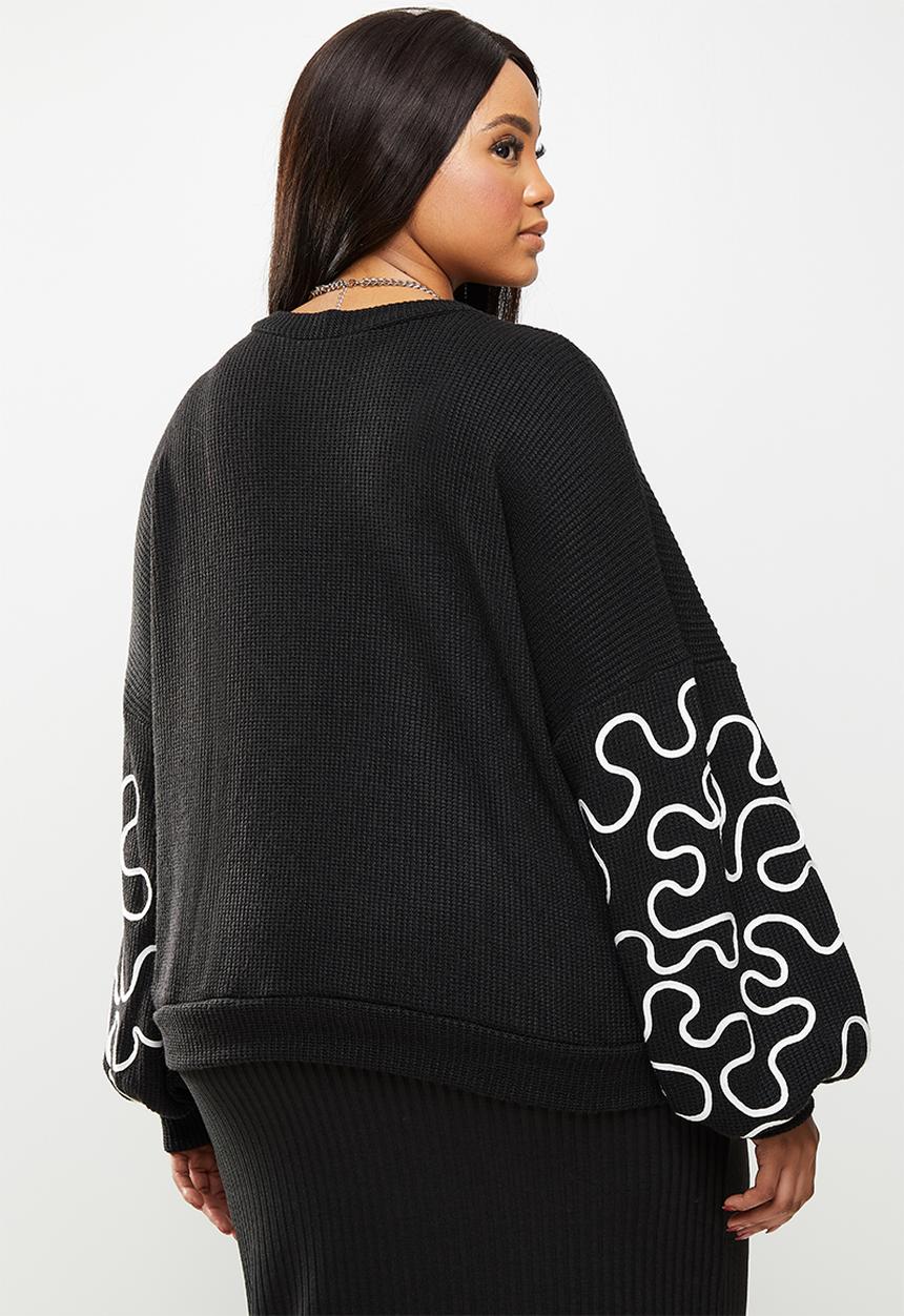 Me&B - Plus cornelli embroided jumper - black