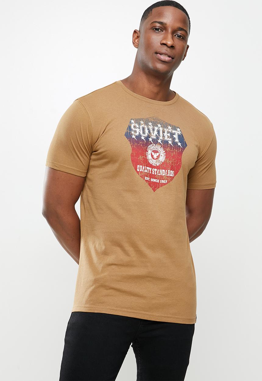 SOVIET - Trenet slim fit crew neck tee - brown