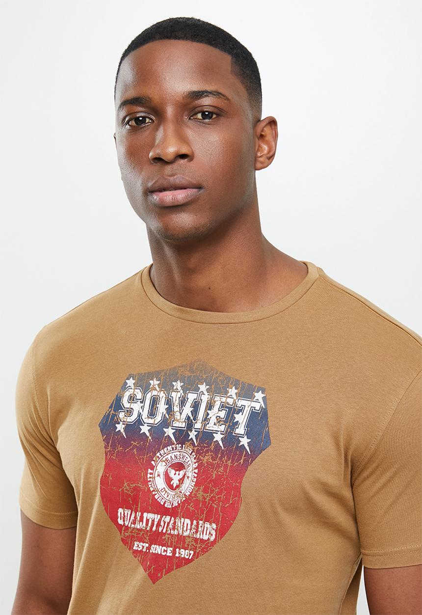 SOVIET - Trenet slim fit crew neck tee - brown