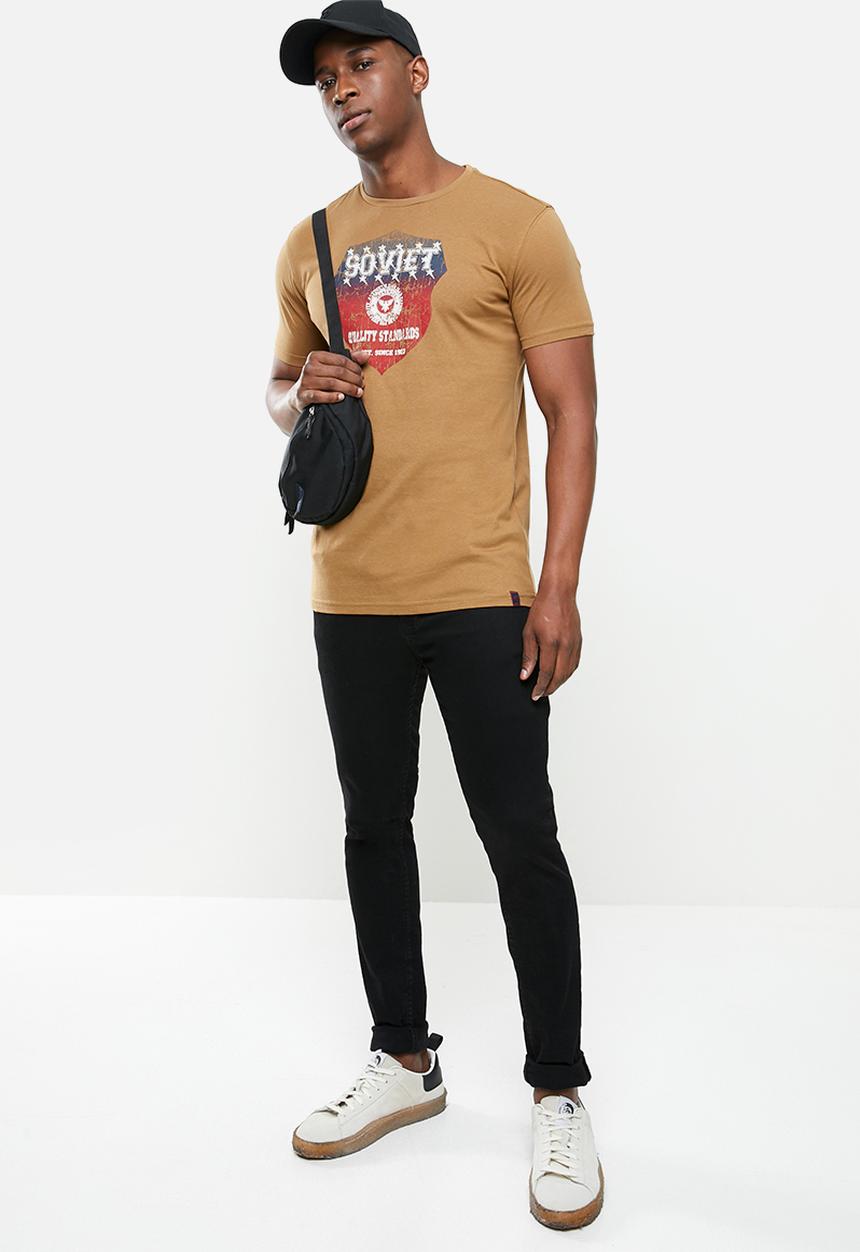 SOVIET - Trenet slim fit crew neck tee - brown