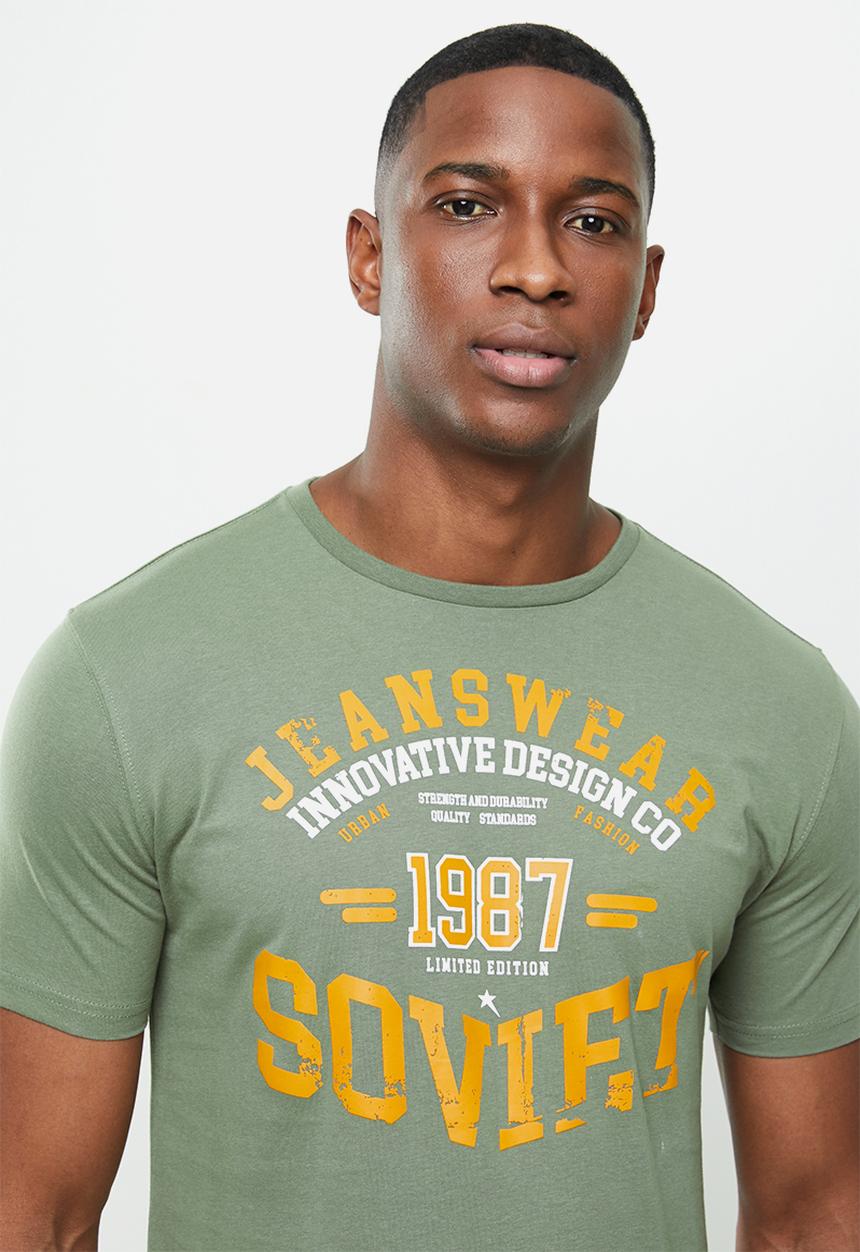 SOVIET - Axl slim fit crew neck tee - olive