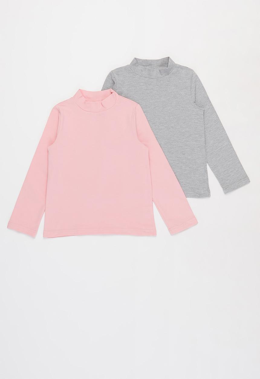 Superbalist Kids - Younger girls 2 pack polo neck tees - pink & grey 
