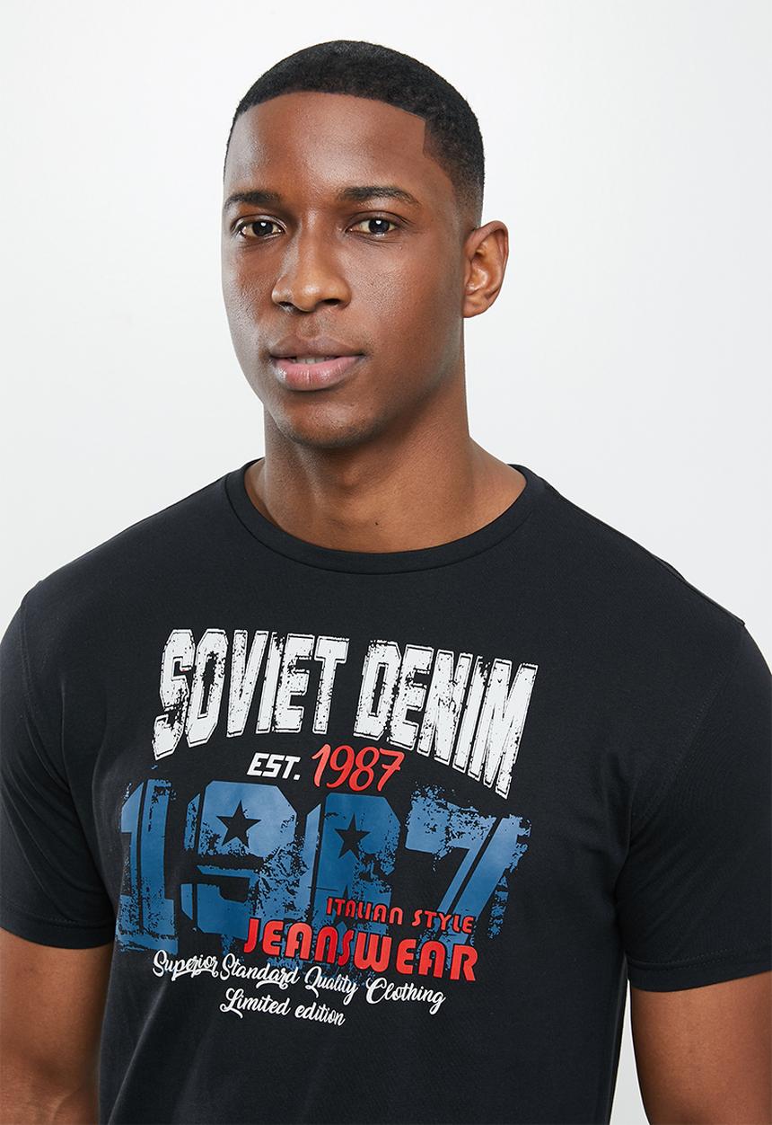 SOVIET - Garfunkle slim fit crew neck tee - black