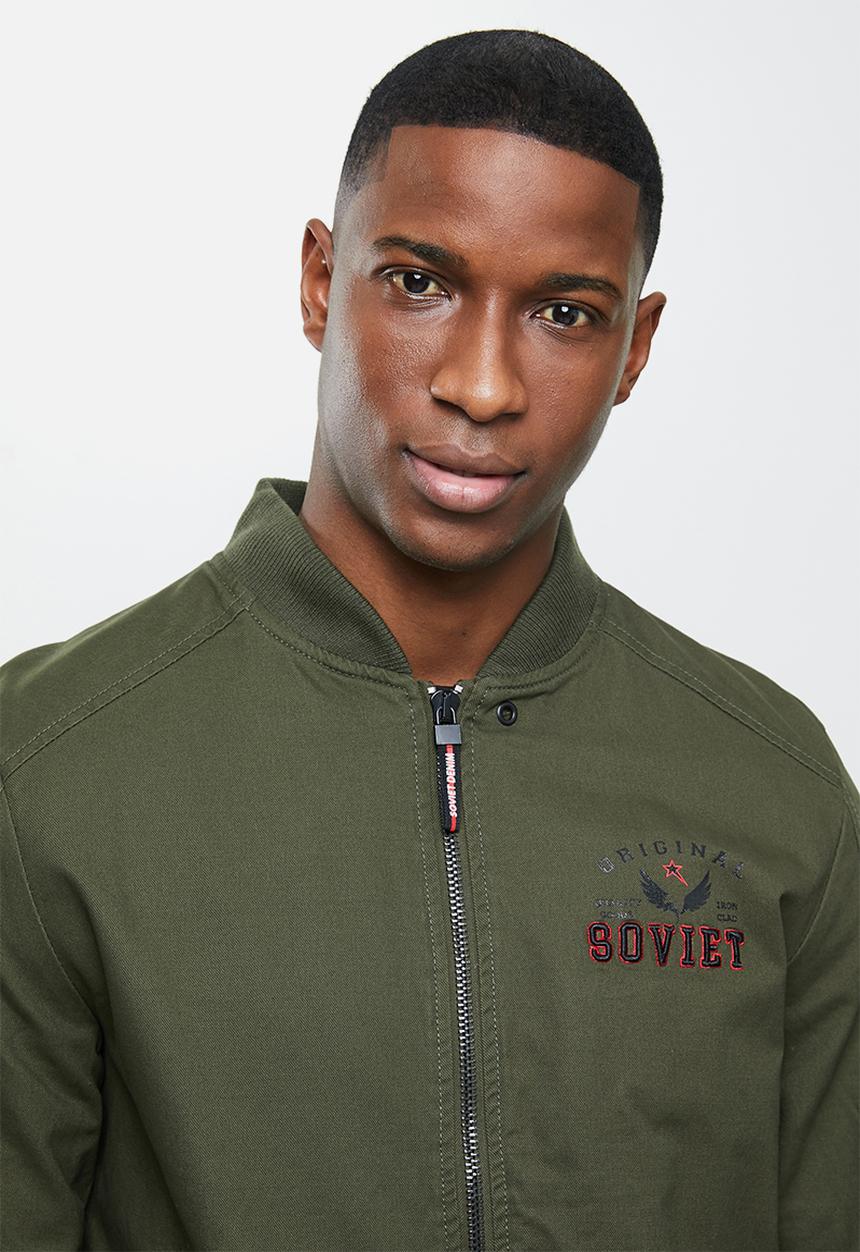 SOVIET - Roddick  zip through cotton twill jacket - green