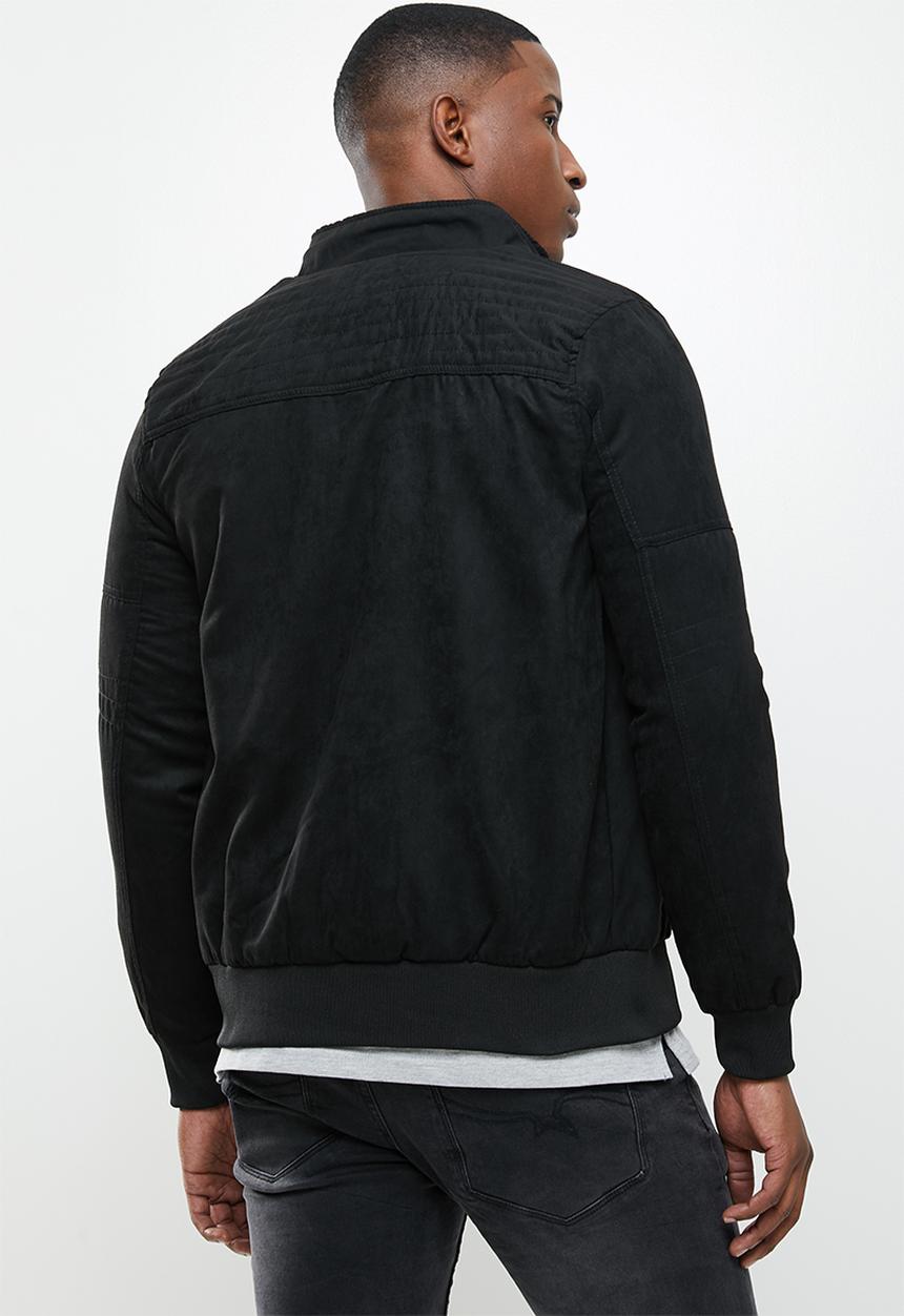 SOVIET - Cuda mock suede zip through jacket - black