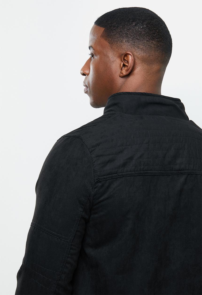 SOVIET - Cuda mock suede zip through jacket - black