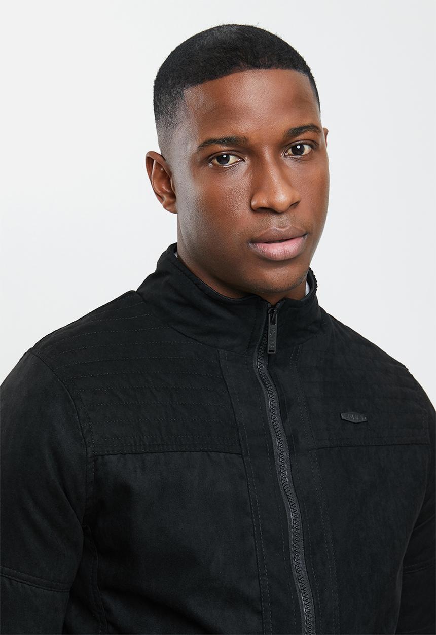 SOVIET - Cuda mock suede zip through jacket - black