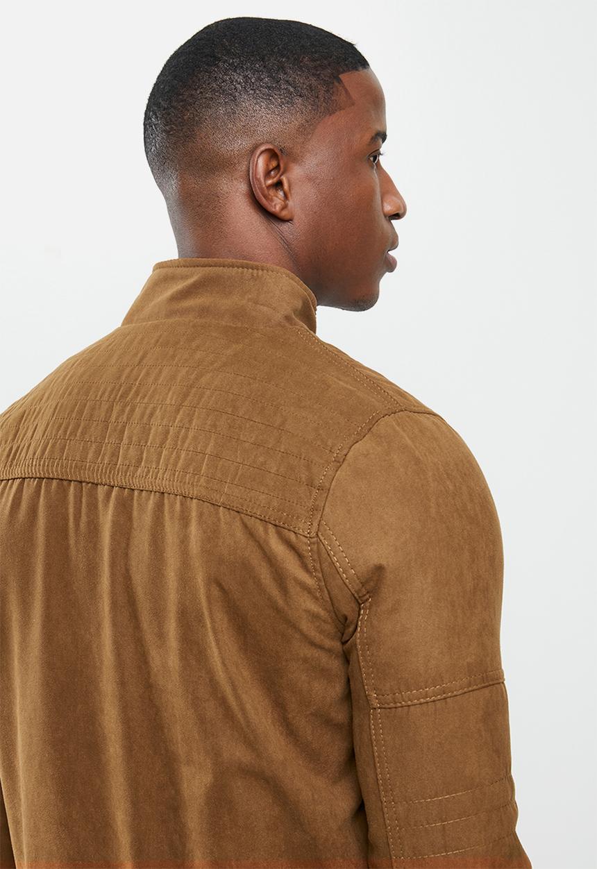 SOVIET - Cuda mock suede zip through jacket - tan