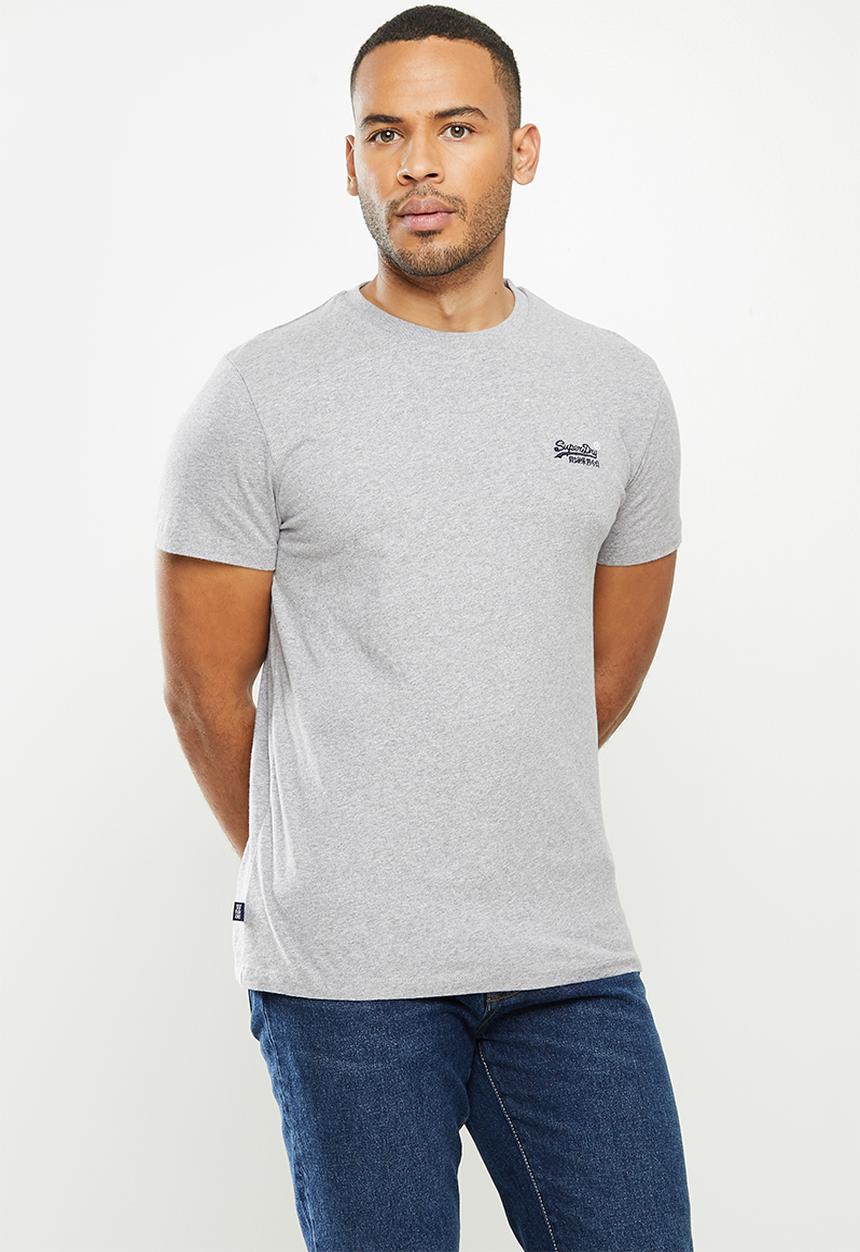 Superdry. - Ol vintage embroidery tee - grey & pink