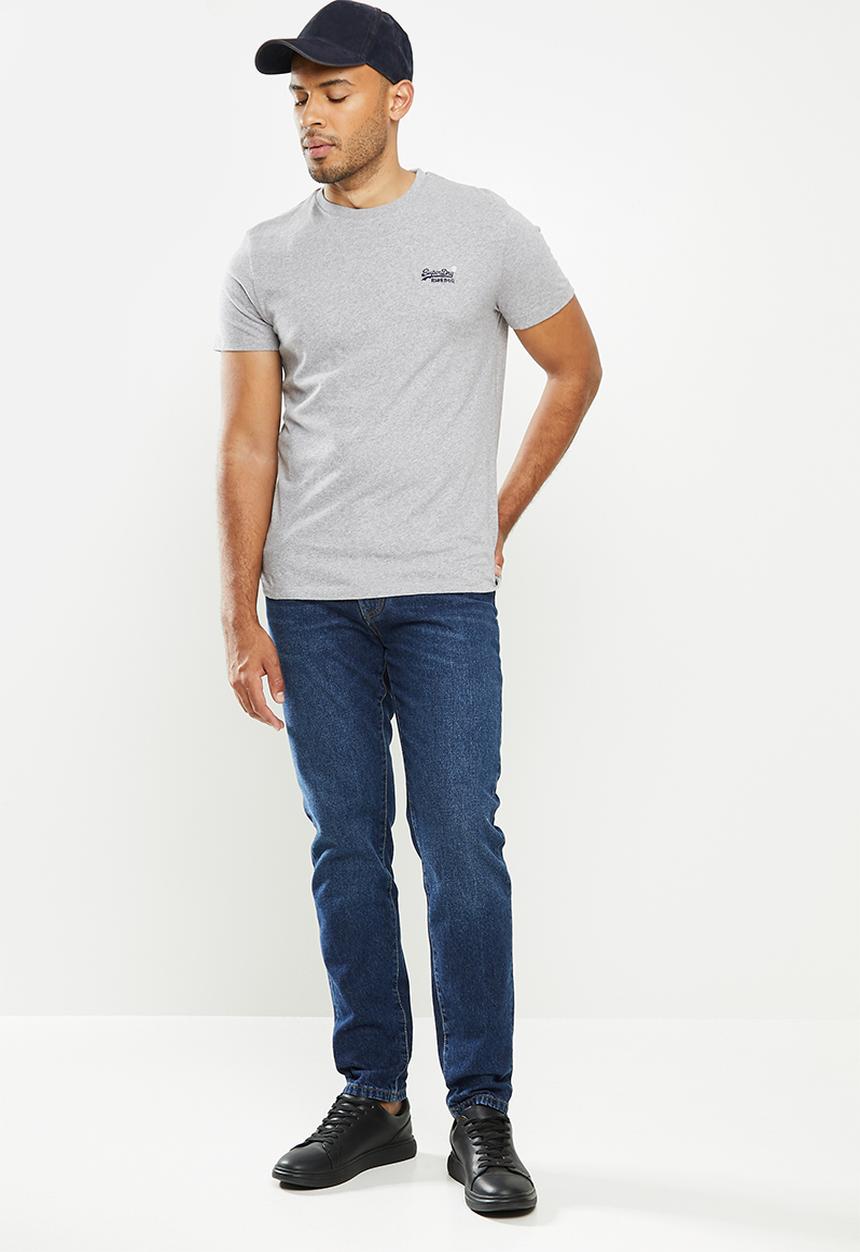 Superdry. - Ol vintage embroidery tee - grey & pink
