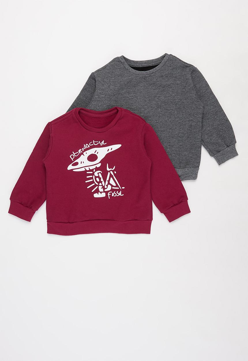 Pop Candy - Boys 2 pack graphic sweatshirts - maroon & charcoal melange