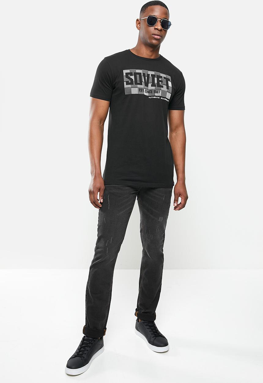 SOVIET - Lorca slim fit crew neck tee  - black