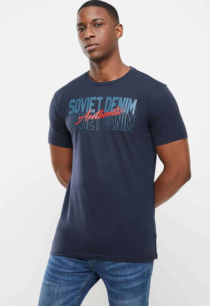 SOVIET - Nadal slim fit crew neck tee  - navy