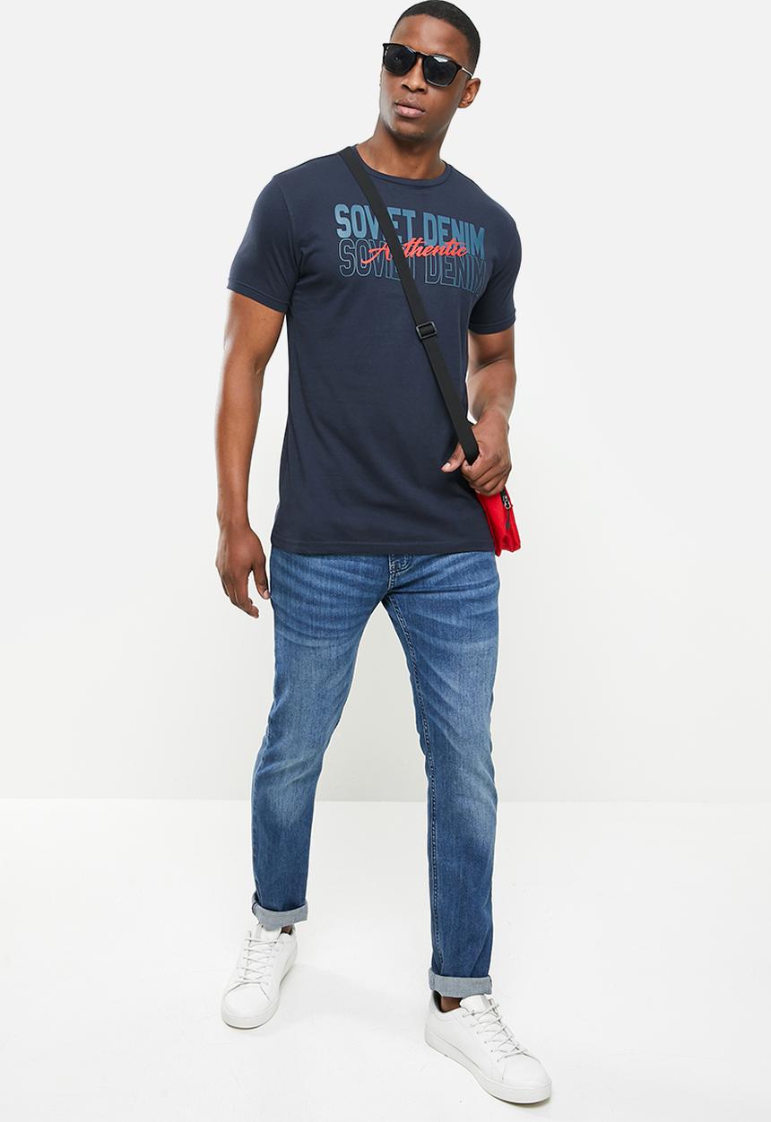 SOVIET - Nadal slim fit crew neck tee  - navy