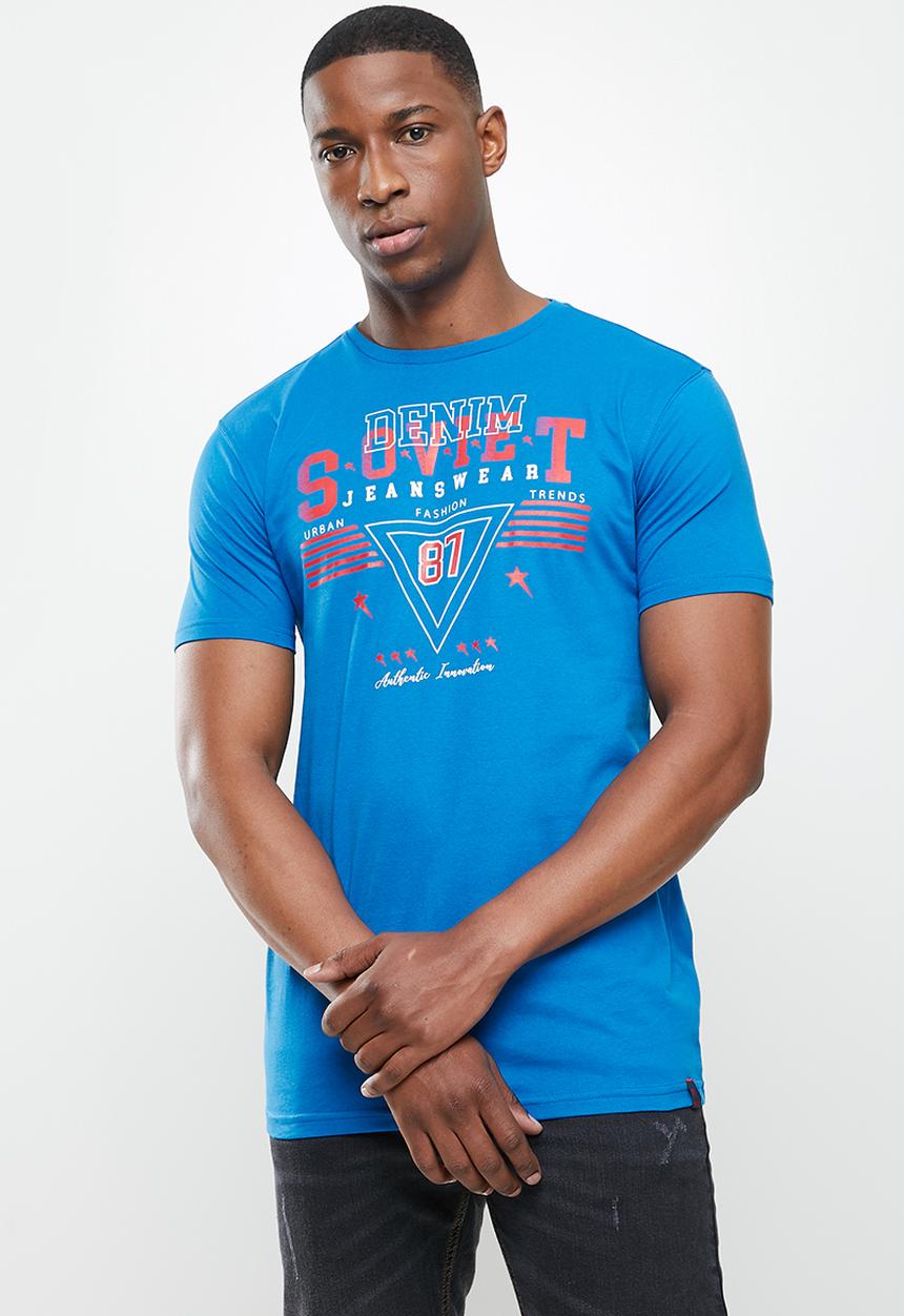 SOVIET - Blanco slim fit crew neck tee  - blue