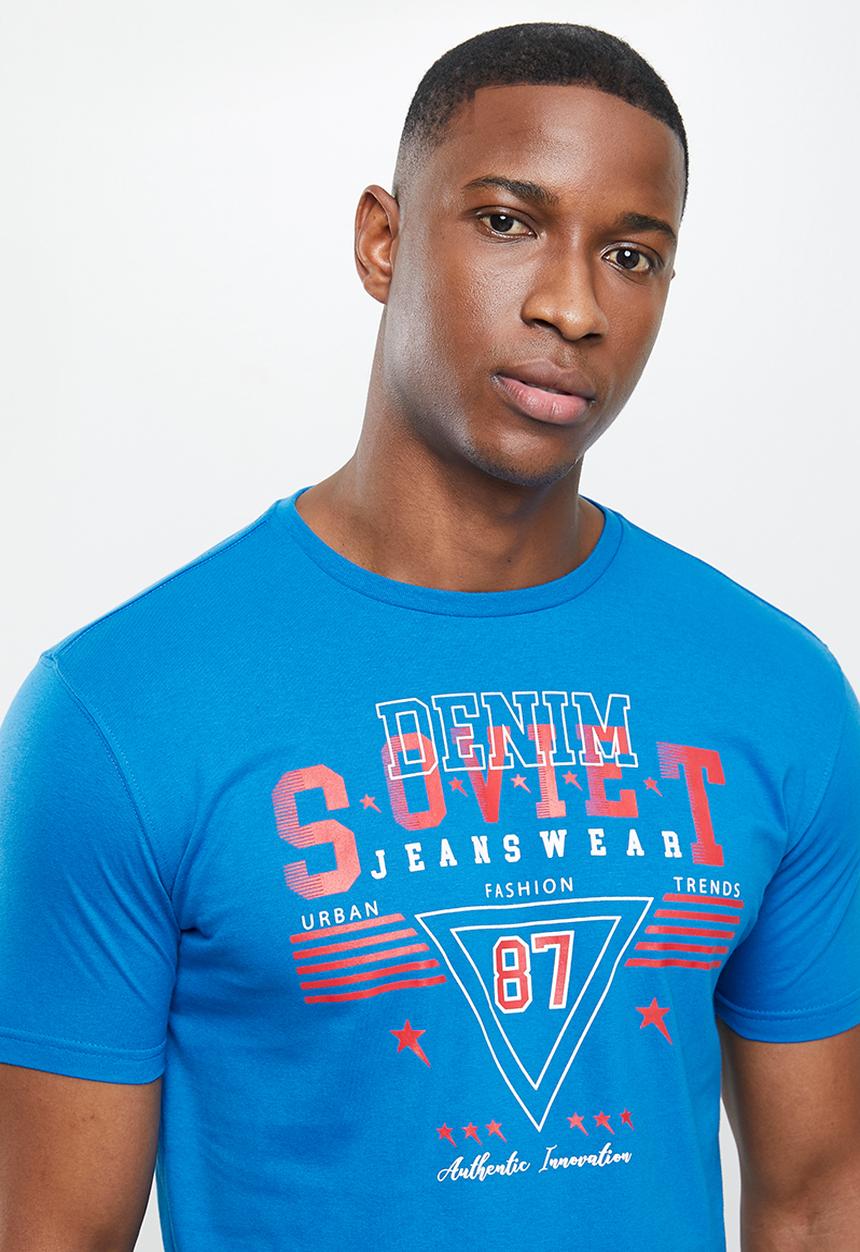 SOVIET - Blanco slim fit crew neck tee  - blue