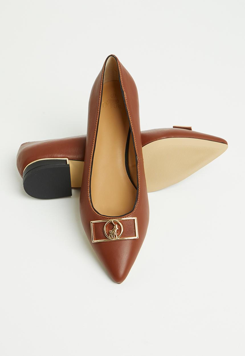 POLO - Bella leather polo pointed pump - brown