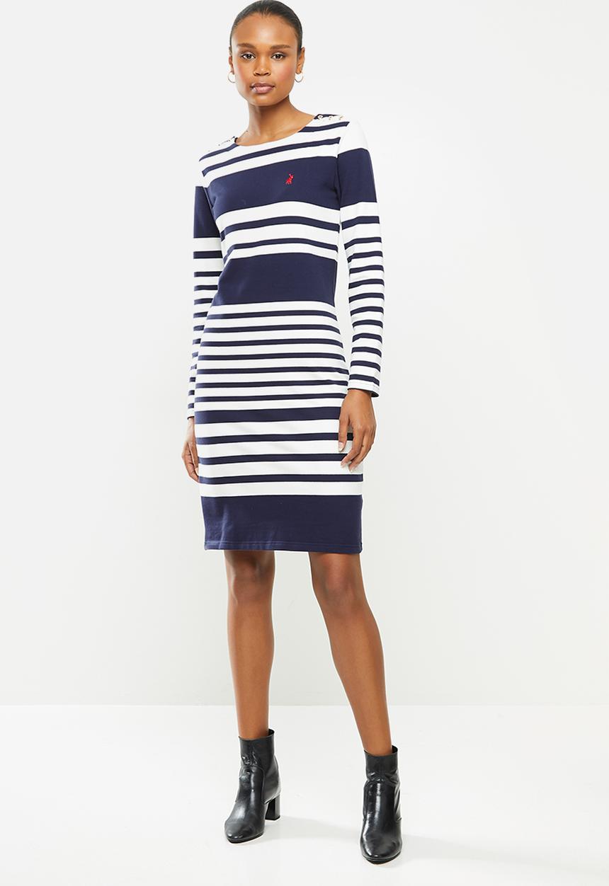 POLO - Marie long sleeve engineered stripe dress - navy