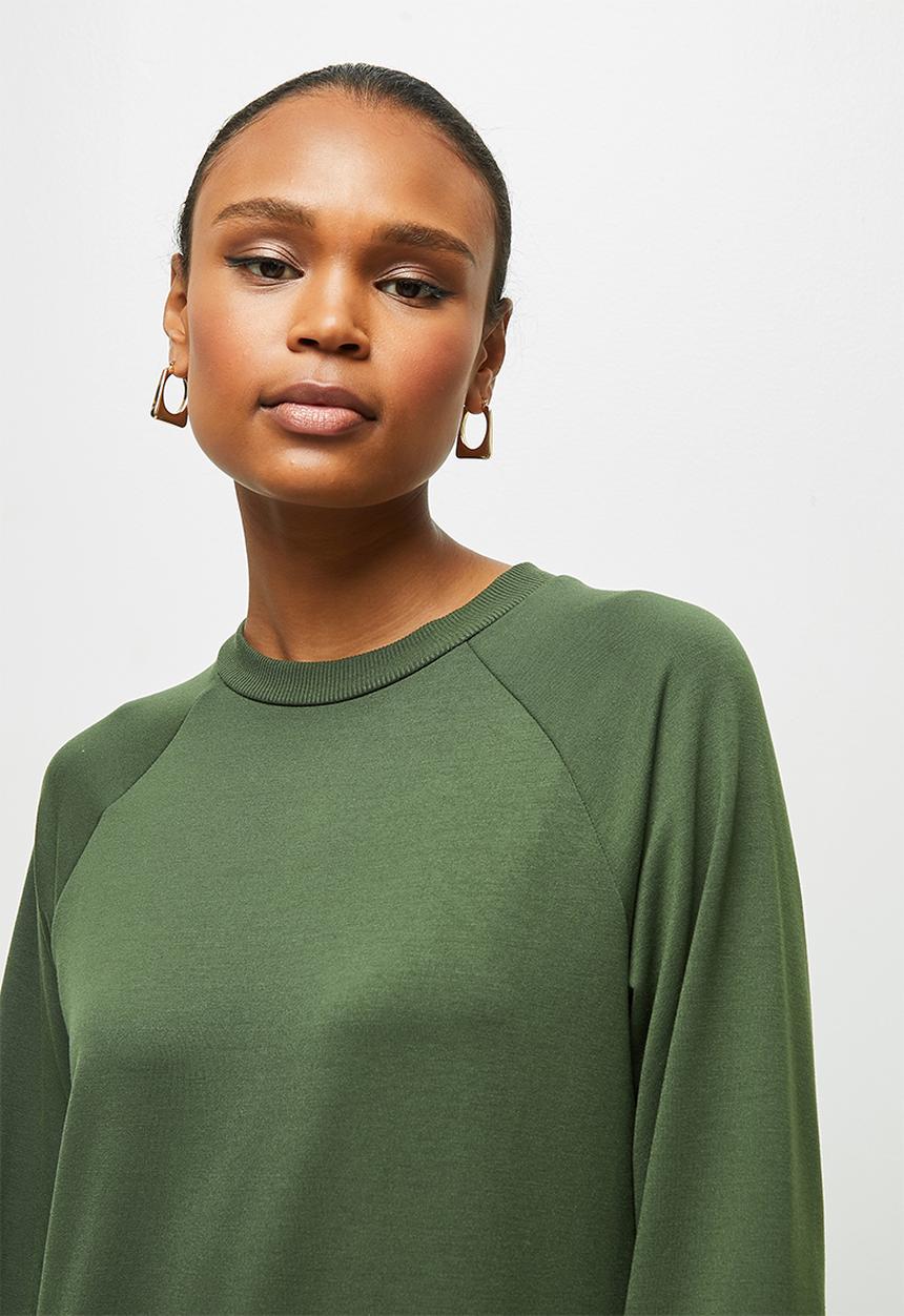 edit - Long sleeve sweater midi dress - olive