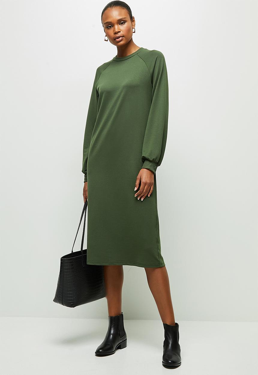 edit - Long sleeve sweater midi dress - olive